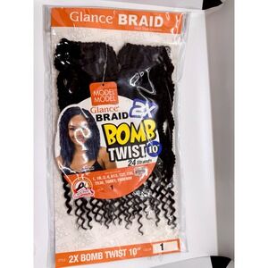 Model Model Glance Braid 2X Bomb Twist 10"‎ Color 1 Jet Black Crochet Hair GB208